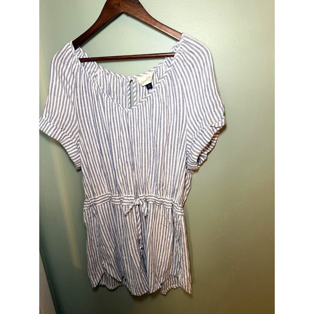 Universal Thread Women's Striped V-Neck Romper Drawstring Tie Waist M Cotton